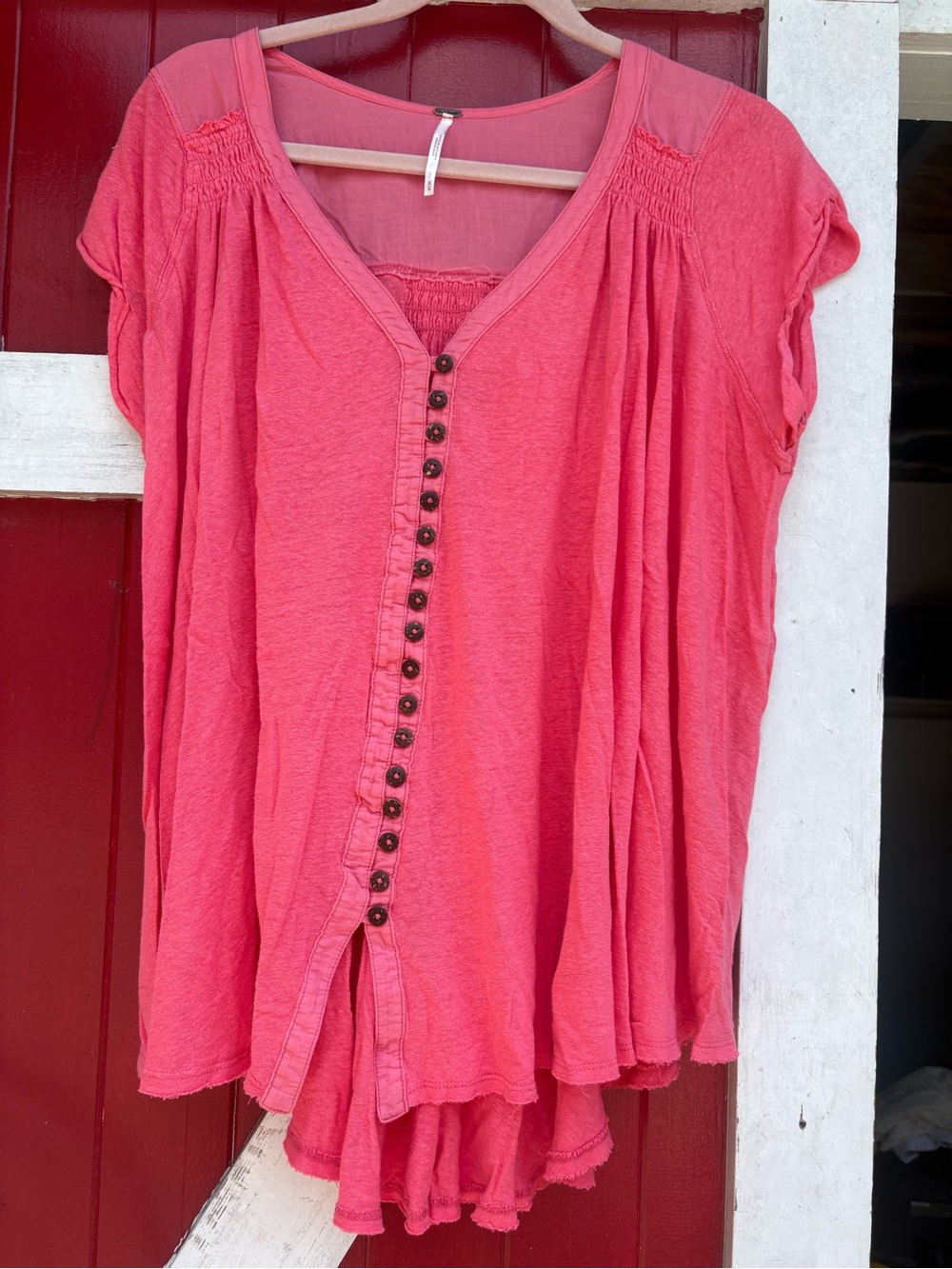 Free People Coral Button-Front Flowy Tunic
